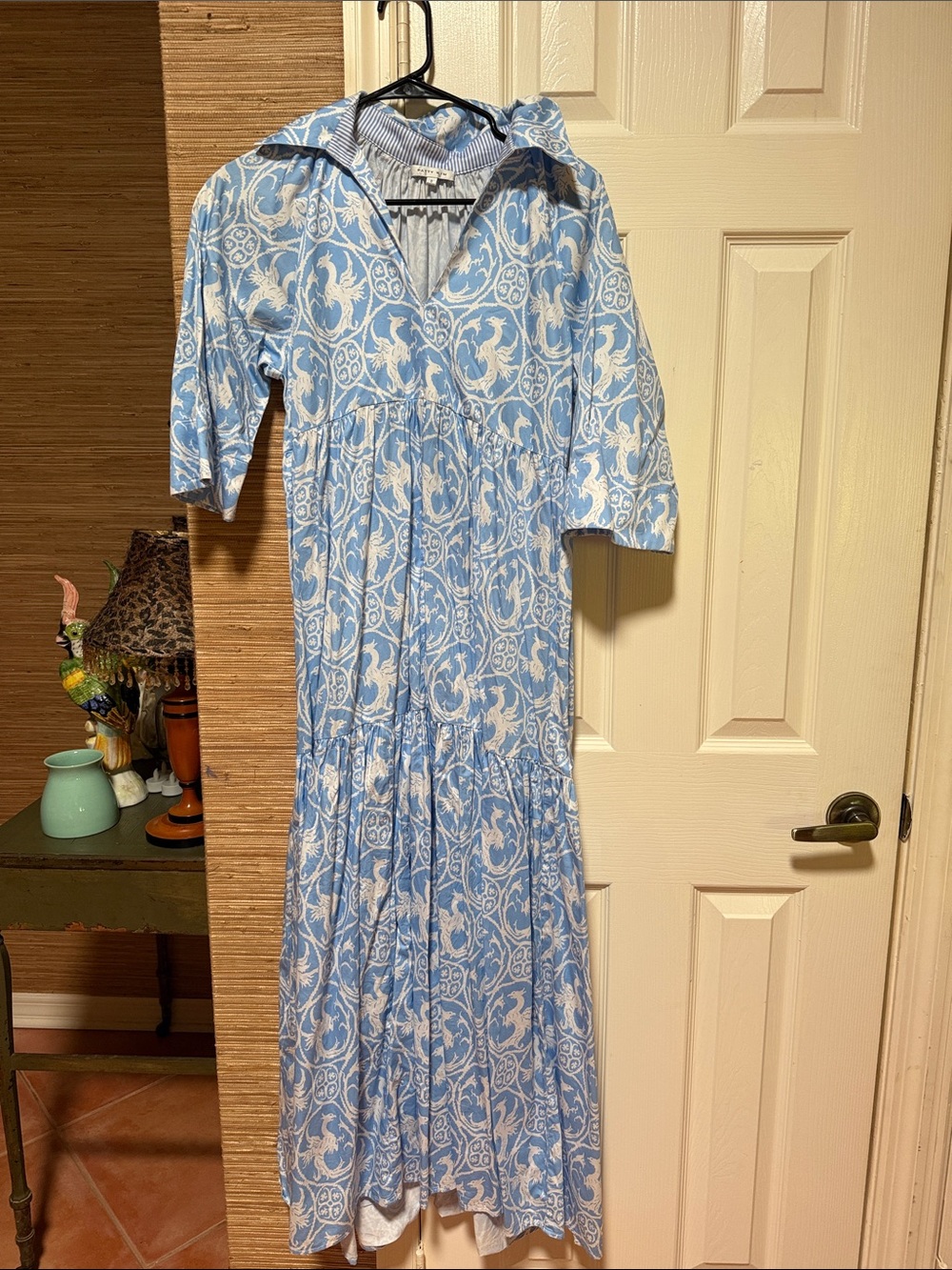 PATTY KIM Light Blue & White Printed Maxi Dress